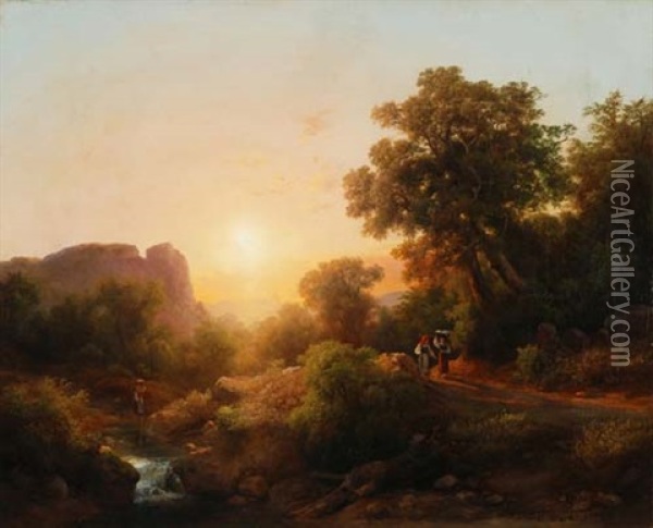 Landschaft Mit Tragerinnen Oil Painting - Karoly Marko the Younger