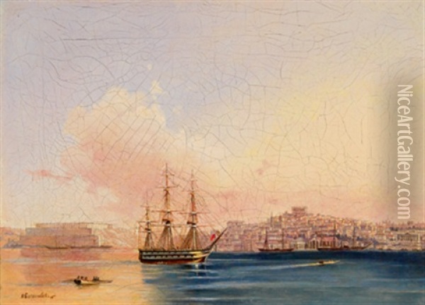 Ansicht Eines Sudlichen Hafens Oil Painting - Aleksei Petrovich Bogolyubov