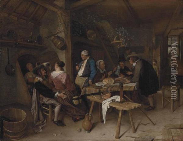 A Tavern Interior Oil Painting - Jan Steen