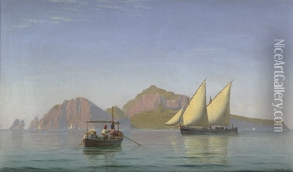 Kleine Ausflugsgesellschaft Im Boot Vor Capri, Von Nordosten Aus Gesehen Oil Painting - Christian Blache