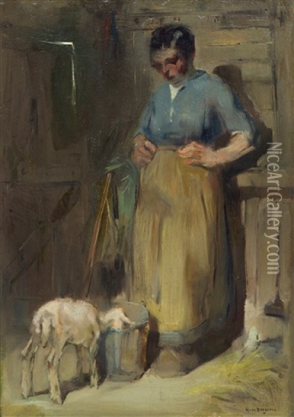 Farmer's Wife With A Young Goat Oil Painting - Han Van Meegeren