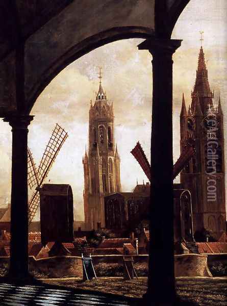 A View of Delft through an Imaginary Loggia 1663 detail Oil Painting - Daniel Vosmaer