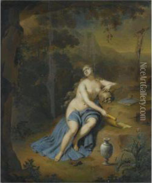 The Penitent Mary Magdalene In A Landscape Oil Painting - Willem van Mieris
