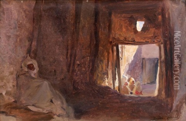 Interieur D'une Casbah Oil Painting - Eugene Alexis Girardet