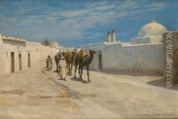 Caravane Traversant Tunis Oil Painting - Niels Frederick Schiottz Jensen