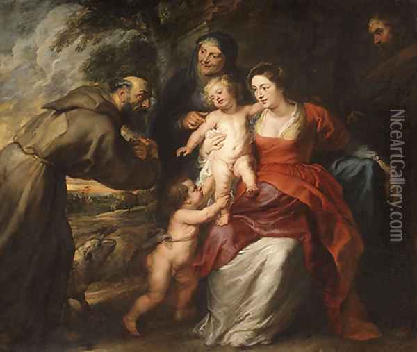 The Holy Family with Saints Francis and Anne and the Infant Saint John the Baptist probably early 1630s Oil Painting - Peter Paul Rubens