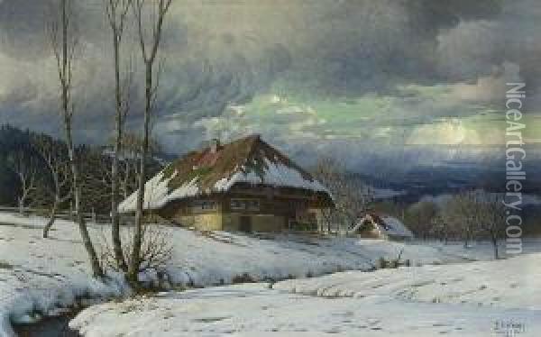 Scharzwaldhaus Im
 Spatwinter. Oil Painting - Karl Hauptmann
