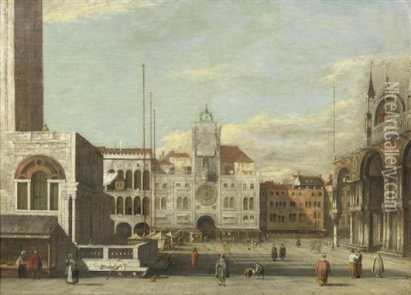 The Piazzetta, Venice, Looking Towards The Torre Dell'orologio Oil Painting - Giuseppe Borsato