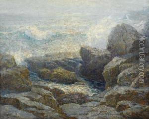Breakers On A Rocky Shore Oil Painting - Ernest Albert
