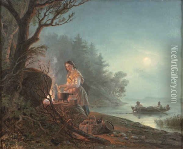 Moonlight Oil Painting - Robert Wilhelm Ekman