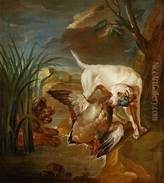 Chiens Attaquant Un Colvert Oil Painting - Jacques Charles Oudry