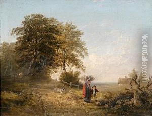 Figures In A Country Lane Oil Painting - William Collins