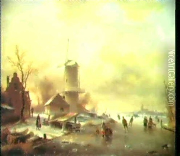 Hollandische Winterlandschaft. Oil Painting - Andreas Schelfhout