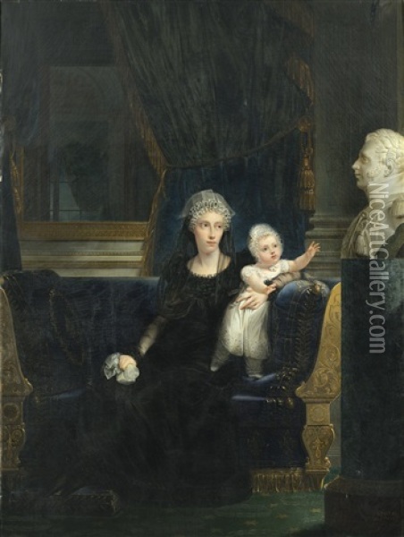 Portrait De La Duchesse De Berry Avec Sa Fille Louise Oil Painting - Francois-Joseph Kinson