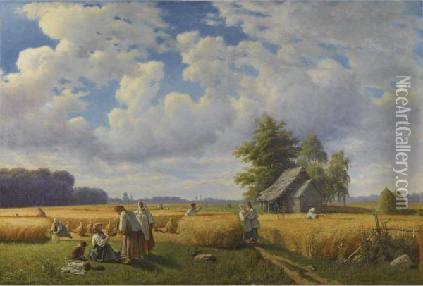 The Harvest Oil Painting - Valerian Konstantinovich Kamenev