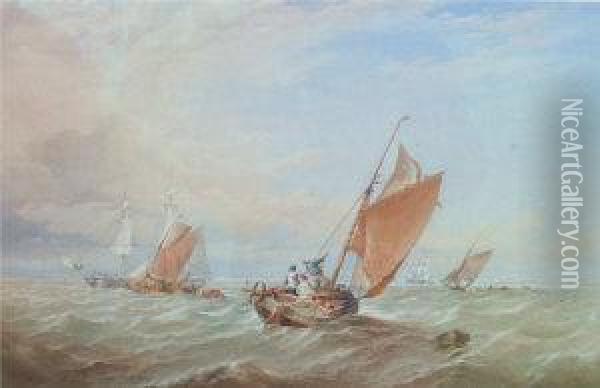 Figures Sailing Off Shore Oil Painting - Thomas Sewell Robins