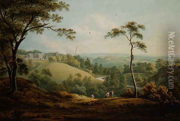 The Bishops Palace, Auckland Castle, with the Deercote Beyond Oil Painting - John Warwick Smith