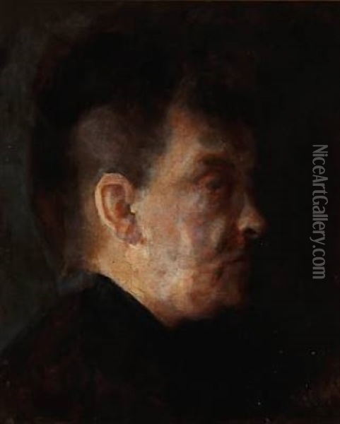Dameportraet. Profil Mod Hojre Oil Painting - Fridolin Hans Johansen