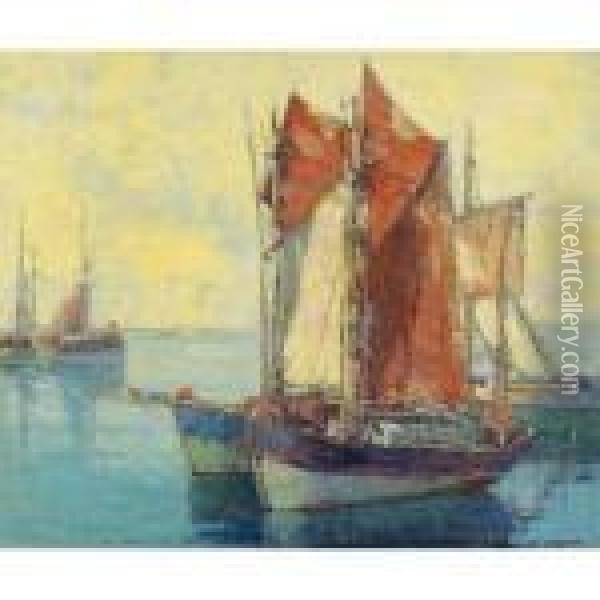 Boats In A Harbor Oil Painting - Edgar Alwin Payne