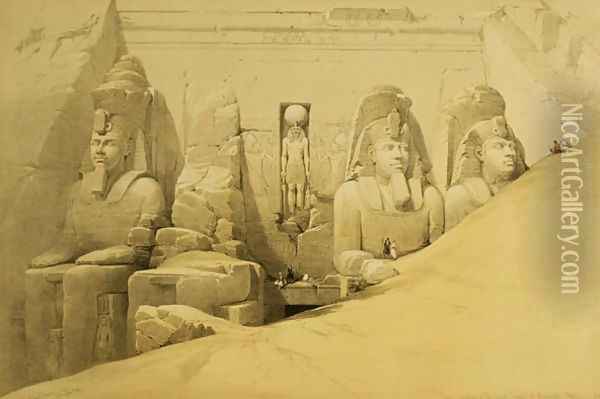 Front Elevation of the Great Temple of Aboo Simbel, Nubia, plate 44 from volume II of Egypt and Nubia, engraved by Louis Haghe 1806-85 pub. 1849 Oil Painting - David Roberts