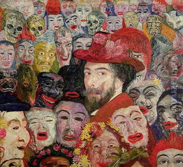 My Portrait Surrounded by Masks, (detail 1) 1899 Oil Painting - James Ensor