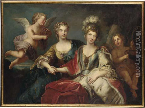 Allegorical Portrait Of Queen 
Marie Leczinska Of France (1703-1768)and Marie-josephe Of Saxony, 
Dauphine Of France (1731-1766) Oil Painting - Louis-Michel Van Loo
