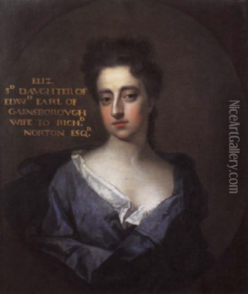 Portrait Of Elizabeth, Third Daughter Of Edward, Earl Of Gainsborough And Wife Of Richard Norton, Esq., In A Blue Dress Oil Painting - Michael Dahl