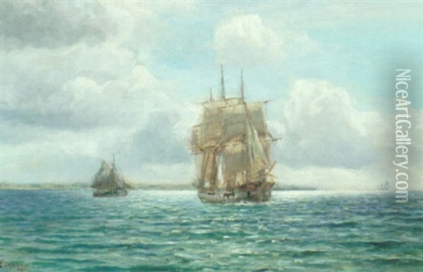 Marine Med Fregat Oil Painting - Holger Luebbers