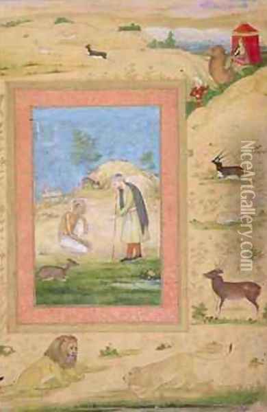 Majnun Kneels Before Lailas Messenger Oil Painting - Govardhan