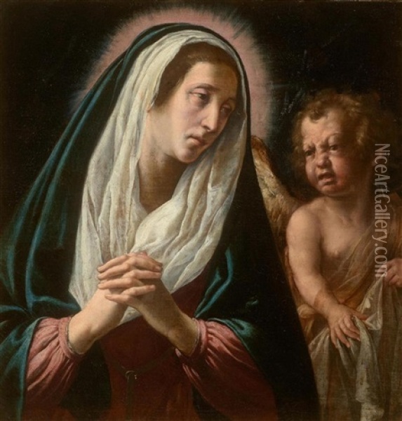 Mater Dolorosa With Putto Weeping Oil Painting - Filippo Tarchiani