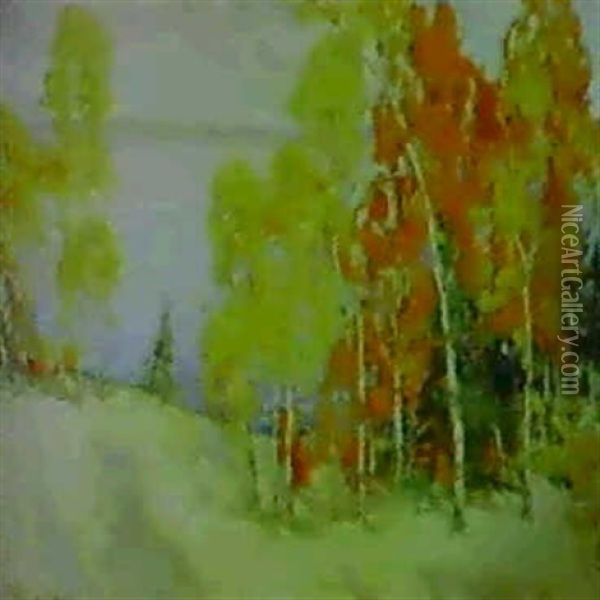 White Sands And Birches, California Coast Oil Painting - Isabel Hunter