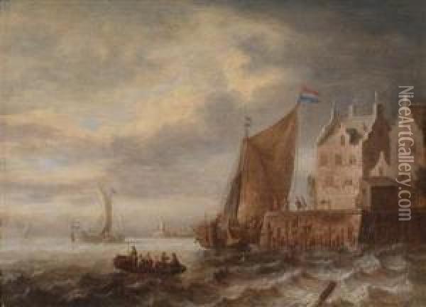 A Coastal Landscape With A Choppy Sea Oil Painting - Jan Peeters