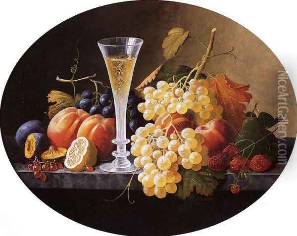 Still Life with Fruits and Wine Glass Oil Painting - Severin Roesen