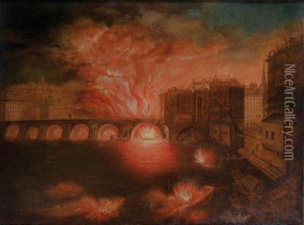L'incendie Du Pont Nemours A Lyon Le 4 Avril 1845 Oil Painting - Balthazar Alexis