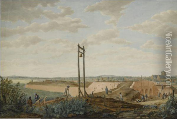 The Rebuilding Of The Horn-work Of Antwerp, Ieper Oil Painting - W Lobrij