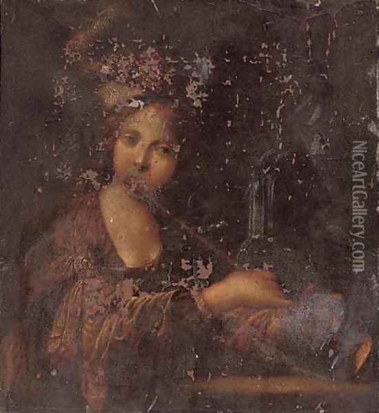 Portrait of a lady, half-length, playing a trumpet Oil Painting - Bravo Cecco (Francesco Montelatici)