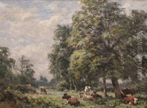 Cattle In A Wooded Landscape Oil Painting - Dermod O'Brien