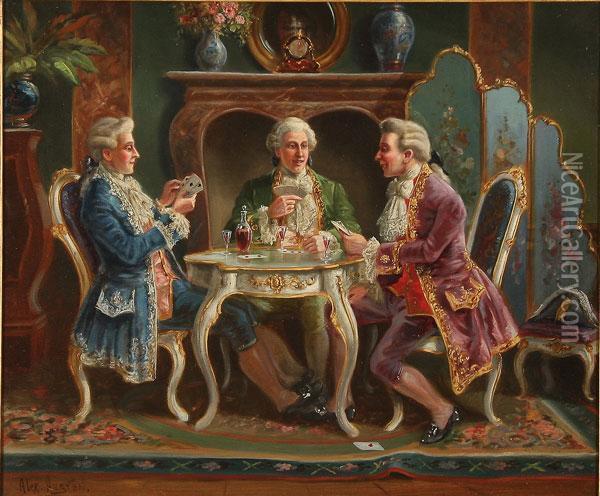 A Game Of Cards Oil Painting - Alexander Austen