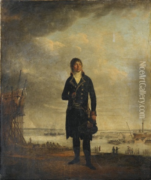 Portrait De Louis-michel Crucy Devant Un Chantiers Naval Oil Painting - Francois Jean (Jean Francois) Sablet