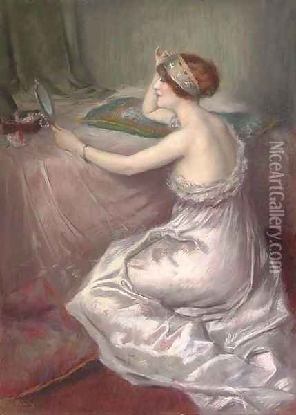 Elegante femme au lit Oil Painting - Charles Varnier
