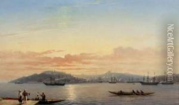 Constantinople, Vue De La Pointe Du Serail Prise De Galata Oil Painting - Antoine Leon Morel-Fatio