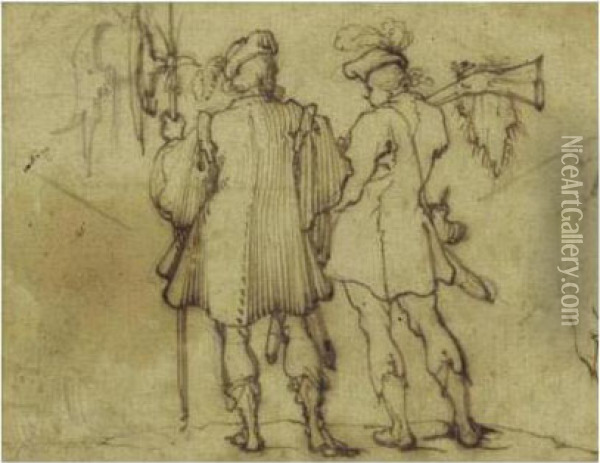 Two Soldiers Seen From Behind Oil Painting - Agostino Tassi