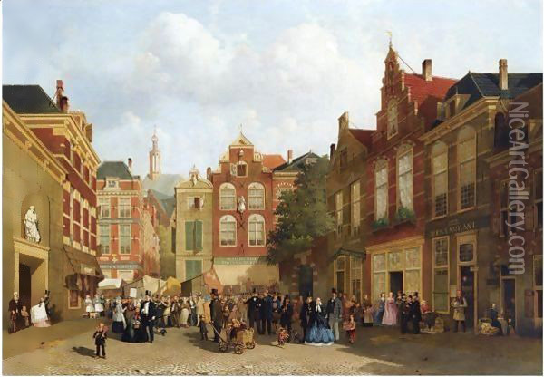 The Daily Market On The Groenmarkt With The St. Jacobskerk In The Back, The Hague Oil Painting - Joseph Bles
