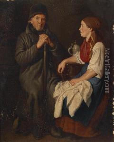 The Father Visits Hisdaughter Oil Painting - Johann Michael Neder
