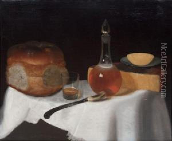 Still Life Of Bread And Cheese With A Glass Oil Painting - George, of Chichester Smith