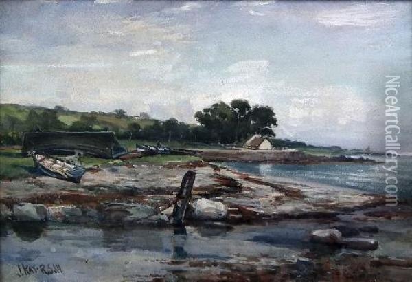 Coastal Scene With Boats Oil Painting - James Kay