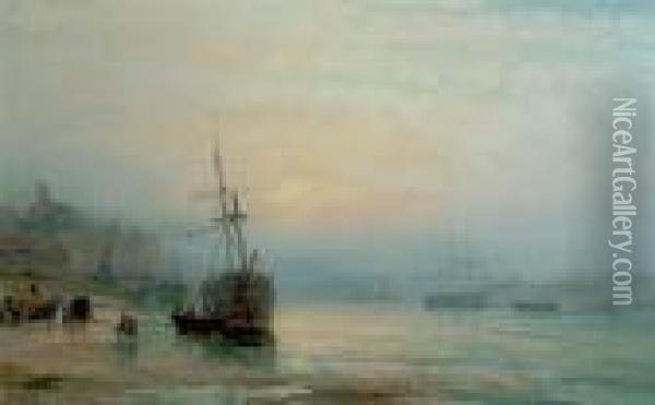 The Port Of Rochester At Sunset Oil Painting - William A. Thornley Or Thornber