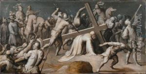 Grisaille With Christ On The Way To Golgotha. Oil Painting - Ambrosius Francken I