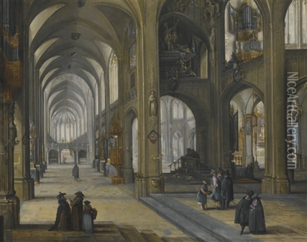 An Interior Of A Gothic Church, Facing Eastwards Oil Painting - Peeter Neeffs the Elder