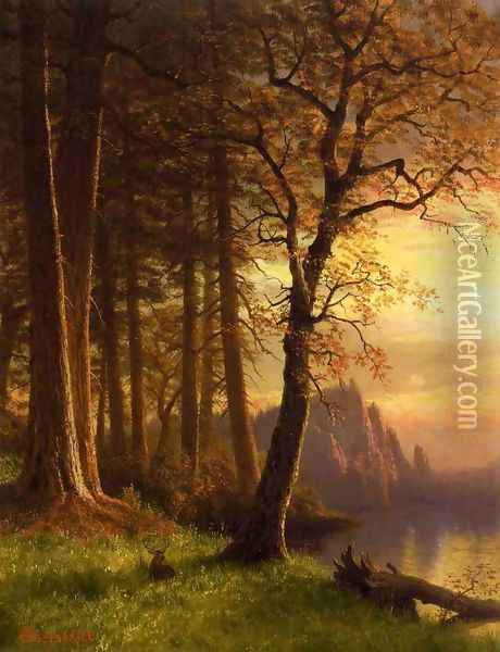 Sunset In California Yosemite Oil Painting - Albert Bierstadt